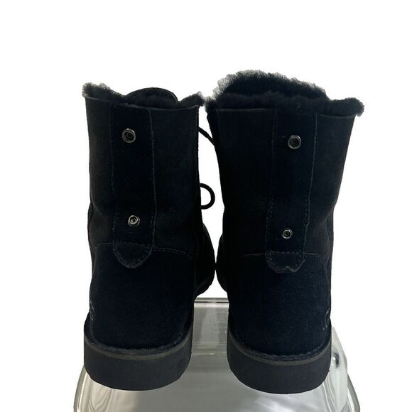 UGG Womens Black Suede Combat Boots Shearling Cuff Size 10 Quincy - Picture 6 of 15